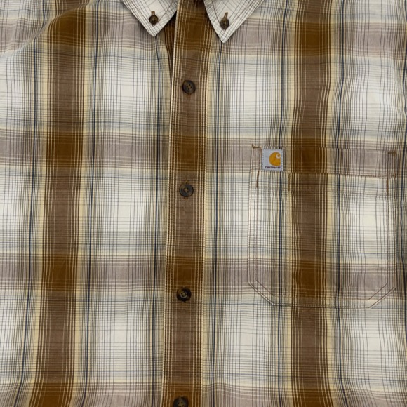 Carhartt Mens 2XL Relaxed Fit Short Sleeve Plaid Button Down Shirt Brown‎ - Picture 3 of 6